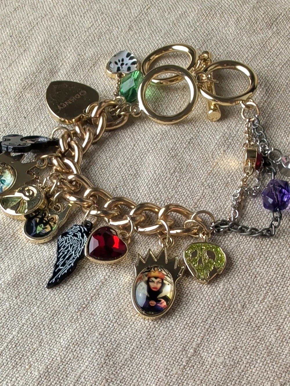 Handcrafted Disney Villains Inspired Charm Bracelet Gold Tone Gothic Fairy Tale